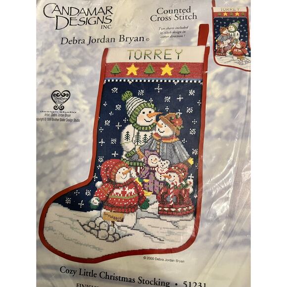Candamar Designs #51321 CROSS STITCH Kit Snowman Family Christmas Stocking NIP - Picture 2 of 4